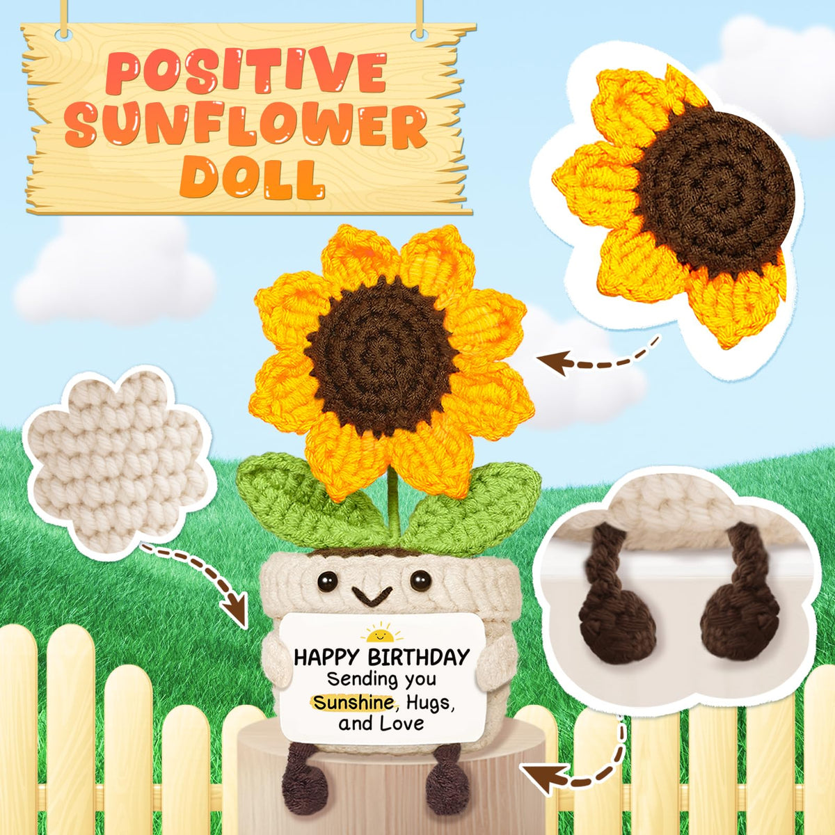 Handmade Positive Sunflower Crochet Decor