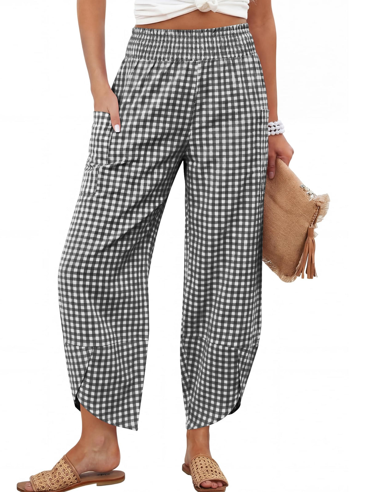 Anrabess Womens Wide Leg Palazzo Capri Pants Summer Casual High Waisted Barrel Lounge Flowy Cropped Beach Work Trousers