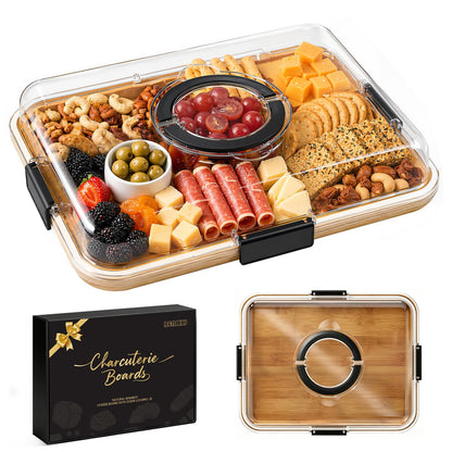 Renmxj Portable Charcuterie Boards with Lid, Cheese, Veggie & Snack Tray