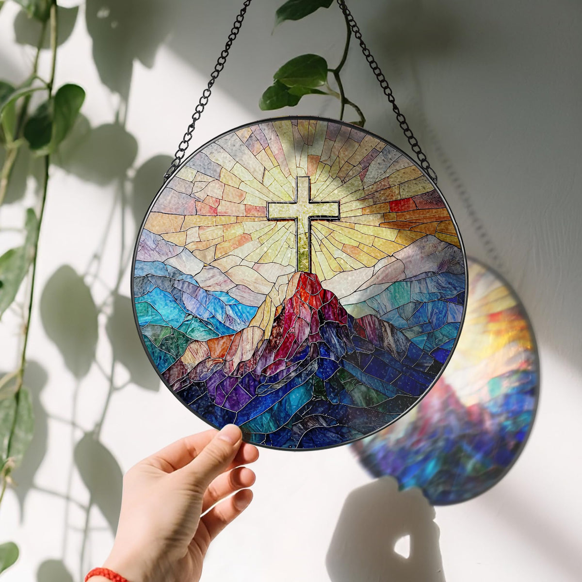 8-Inch Jesus with Cardinals Suncatcher Ornament, Stained Glass Window Hanging & Religious Christmas Ornament, Christian Window Decor — Memorial Gift, Christian Gifts for Her, Religious Gifts