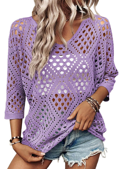 SHEWIN - Hollow Out Beach Crochet Top