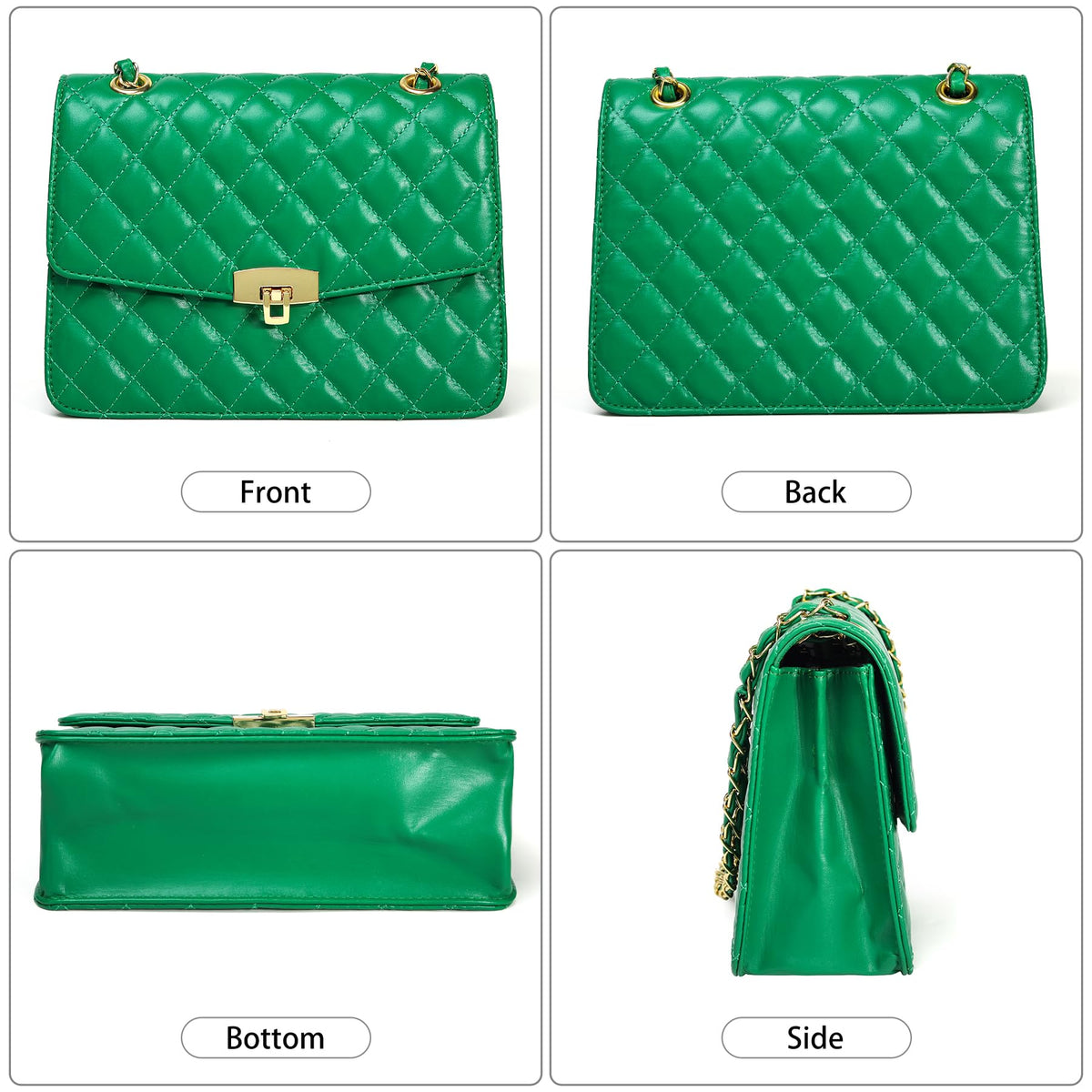Quilted Leather Crossbody Bags for Women Trendy Ladies Shoulder Purse Satchel HandBag with Chain Strap