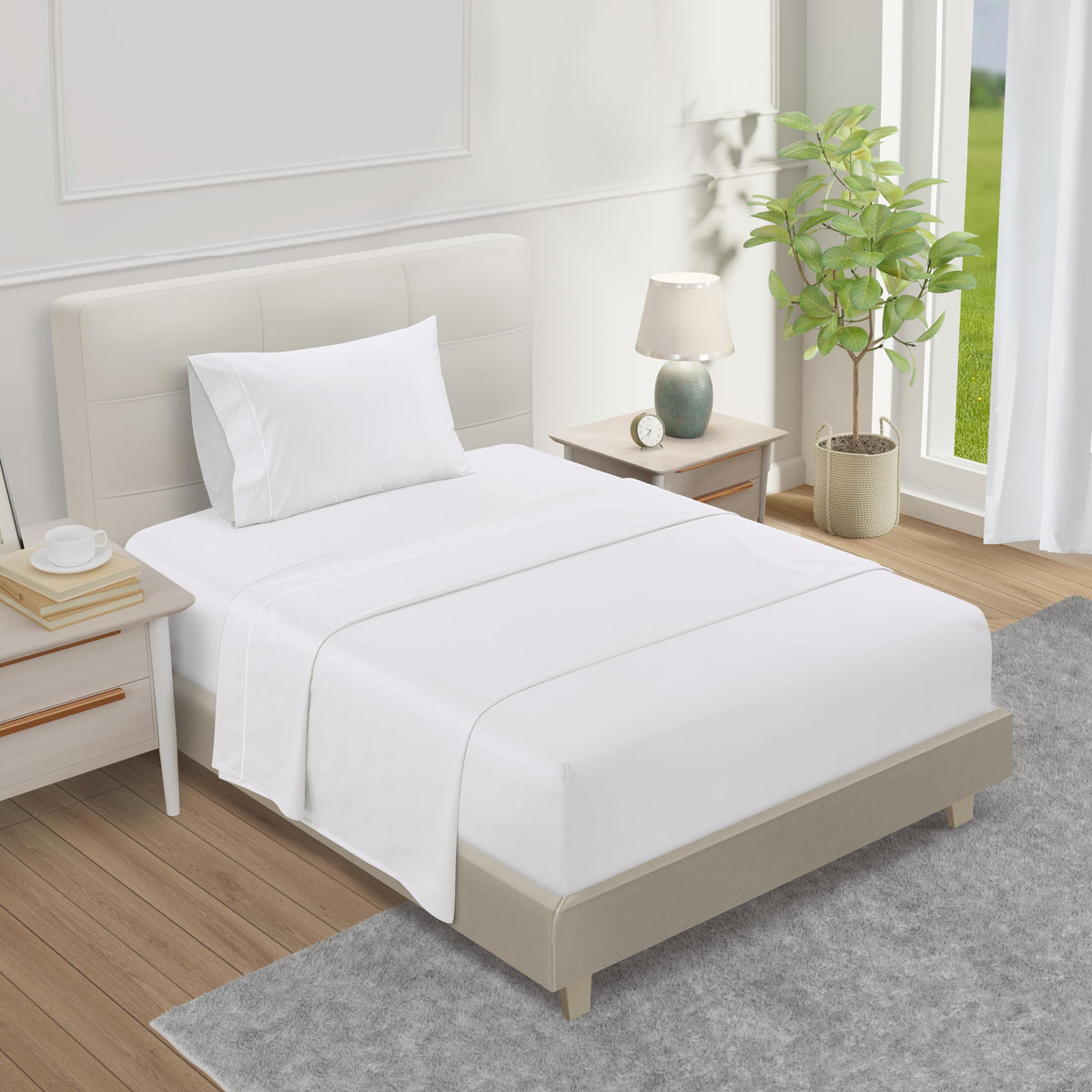 100% Egyptian Cotton Sheets King Size Sheets Set with Fully Elasticated 15" Deep Fitted Sheet & Pillowcases