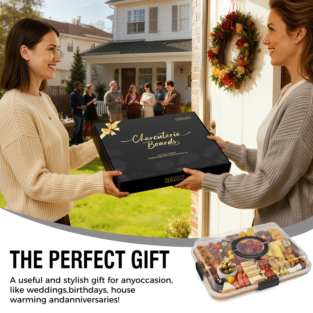 Renmxj Portable Charcuterie Boards with Lid, Cheese, Veggie & Snack Tray