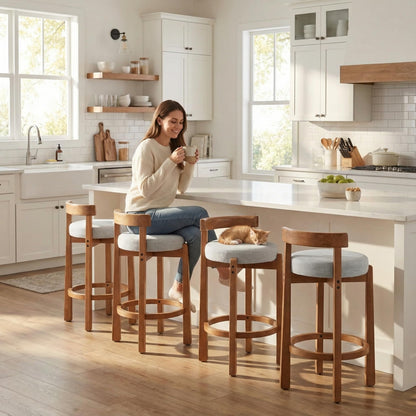 Lukealon Mid Century Linen Counter Stools Set of 4