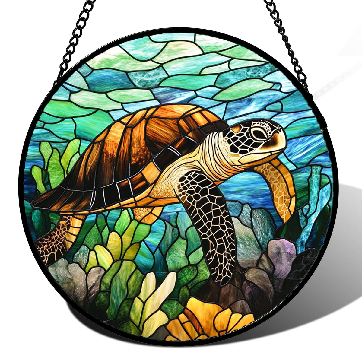 Stained Glass Window Hanging - Golden Christmas Tree Suncatcher for Doors Home Christmas Decoration Winter Sun Catcher Thanksgiving New Year Birthday Gifts for Women Men Mom Nana Girl 7.8 In