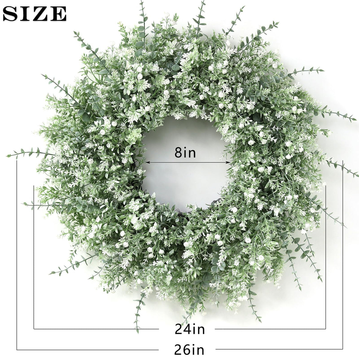 32" Large Artificial Eucalyptus Wreath for Front Door(white-Green) | Weather Resistant,lifelike Eucalyptus Lavender with Babys Breath Flowers Wreath,for Home Farmhouse Wall Year-Round Use Decor