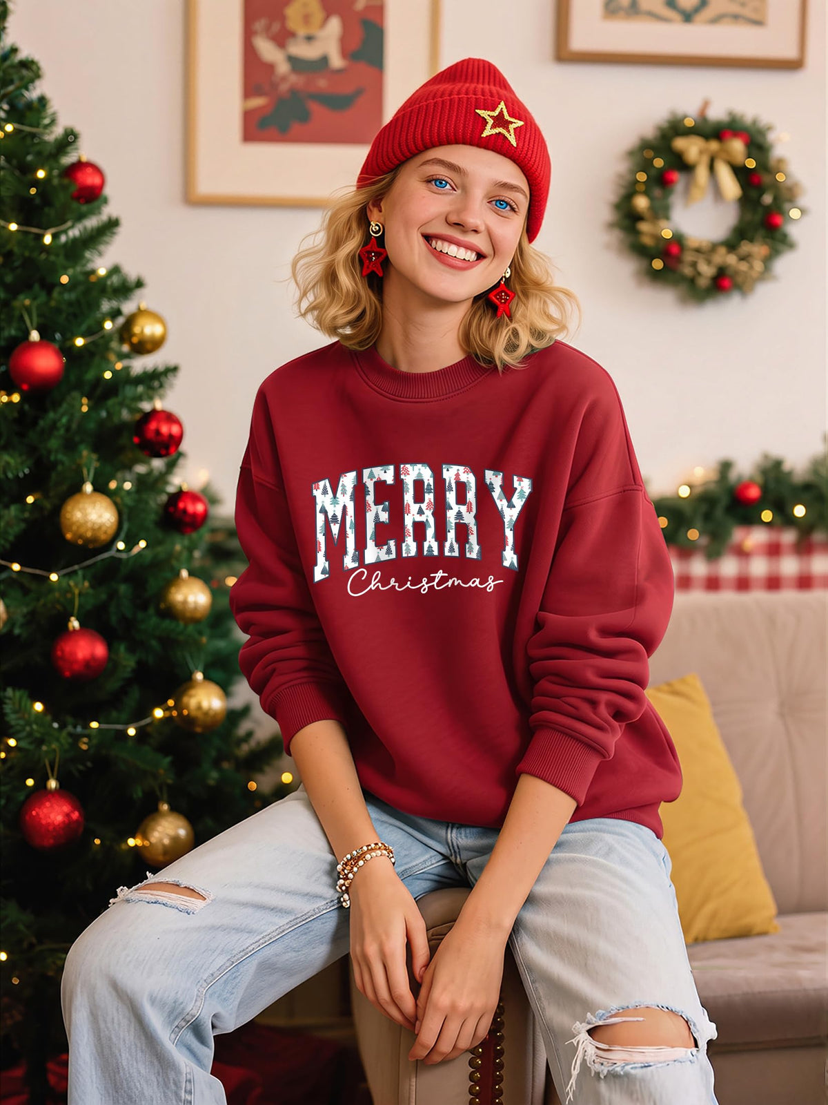 Christmas Shirts For Women Merry Christmas Graphic Crewneck Sweatshirt Tops