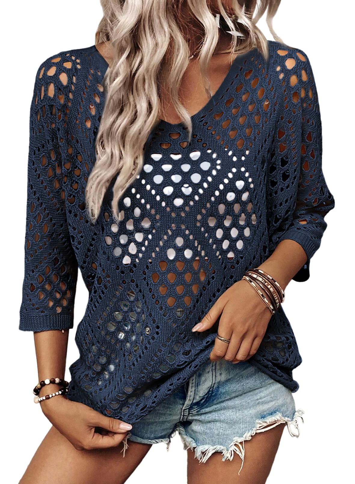 SHEWIN - Hollow Out Beach Crochet Top