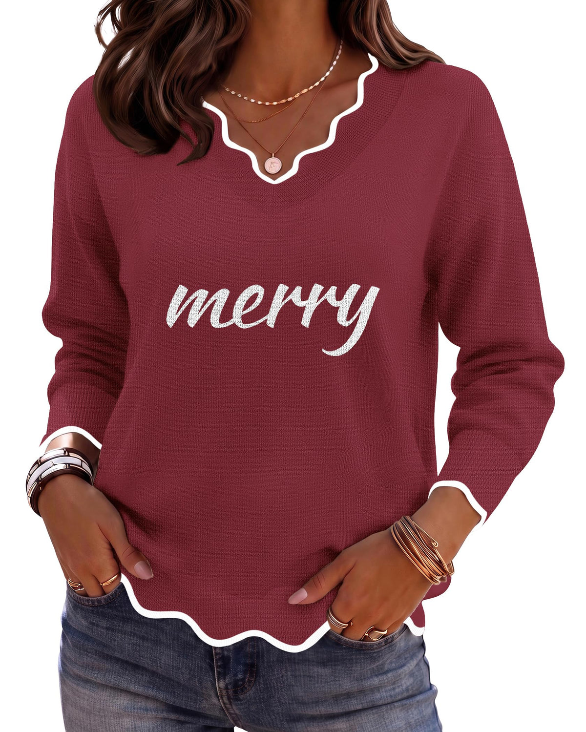 Zeagoo Women's 2026 Fall V Neck Sweater Long Sleeve Lightweight Knit Tops