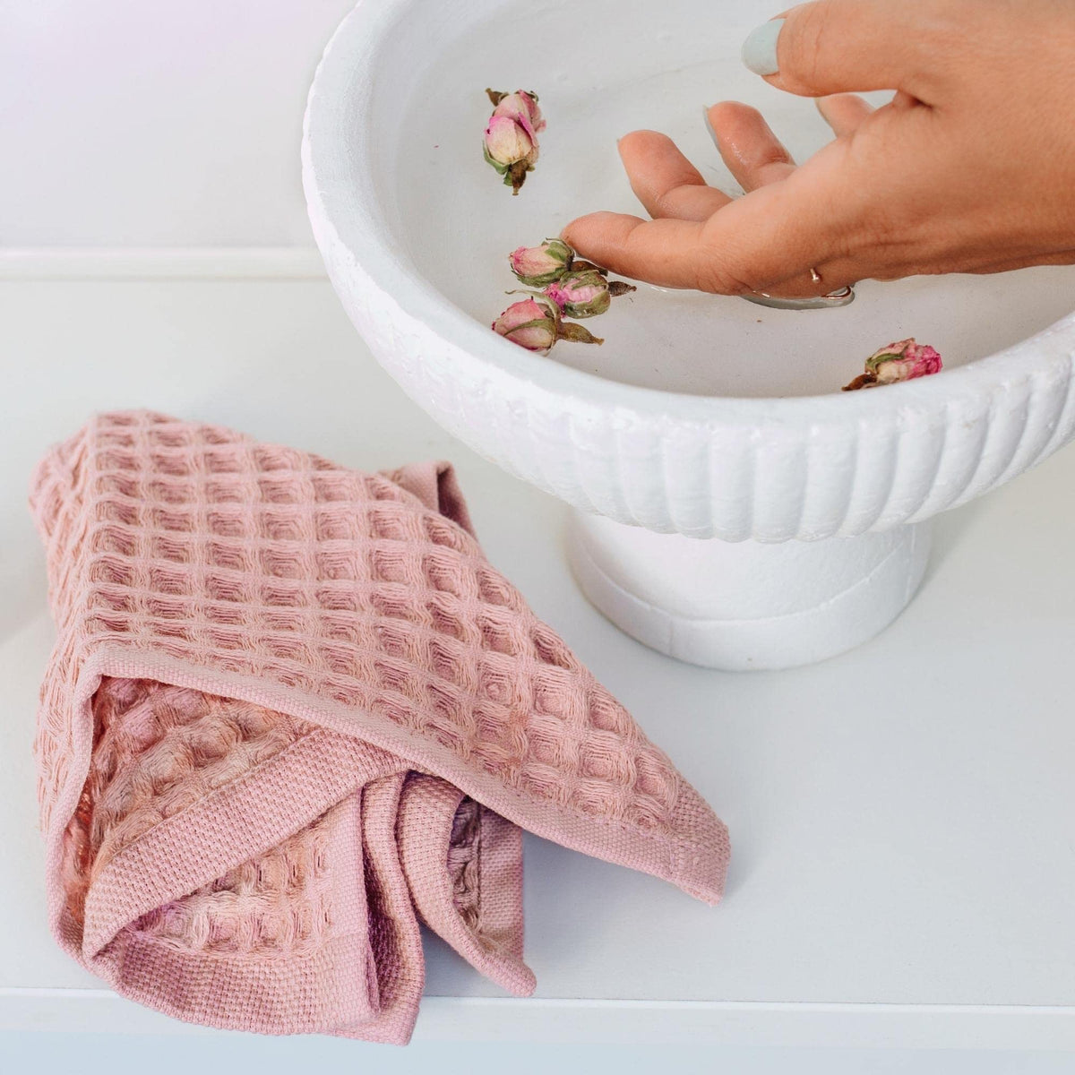 Sea Me At Home Waffle Hand Towel – 100% Turkish Cotton, Quick-Dry, Soft and Absorbent Bathroom Towel (White)