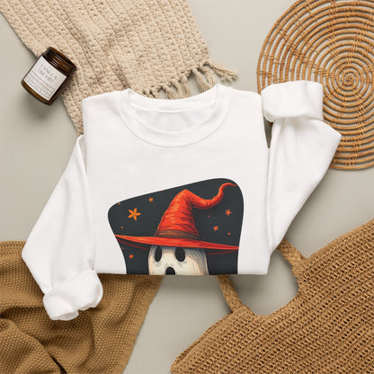 Spooky Ghost Witch Hat Halloween Crewneck Sweatshirt
