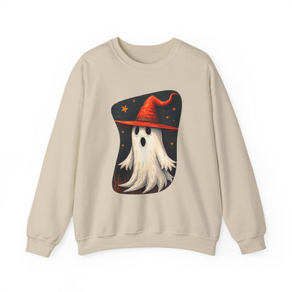 Spooky Ghost Witch Hat Halloween Crewneck Sweatshirt