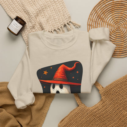 Spooky Ghost Witch Hat Halloween Crewneck Sweatshirt