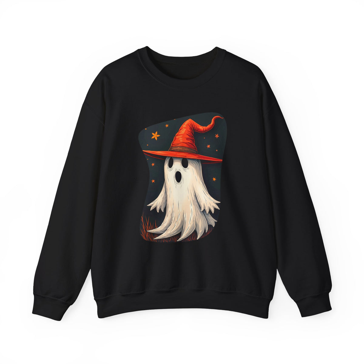 Spooky Ghost Witch Hat Halloween Crewneck Sweatshirt