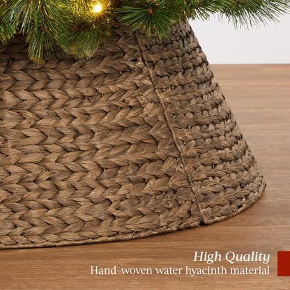 Best Choice Products 42in Christmas Tree Collar, Woven Hyacinth 4-Piece Holiday Rattan Tree Skirt Accessory for Home W/Cord Cut-Out - Chestnut