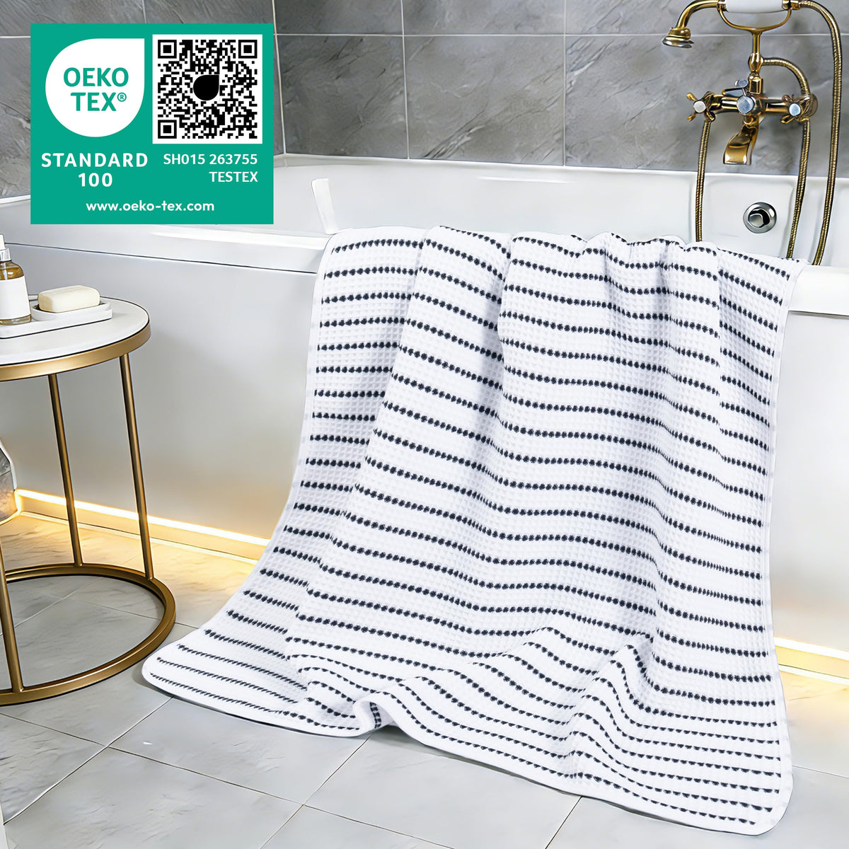 Polyte 430 Gsm Microfiber Oversize Quick Dry Lint Free Bath Towel, 60 X 30 in, 4 Pack (Waffle Weave)