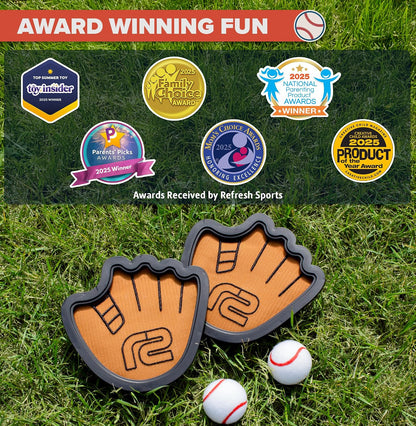 Toss and Catch Ball Game Set - Easy to Use Sticky Balls & Beginner Baseball Training Glove - Premium Toy Paddle Fits All Hand Sizes From Toddlers to Teens & Adults - Fun Gift Idea for Boys and Girls