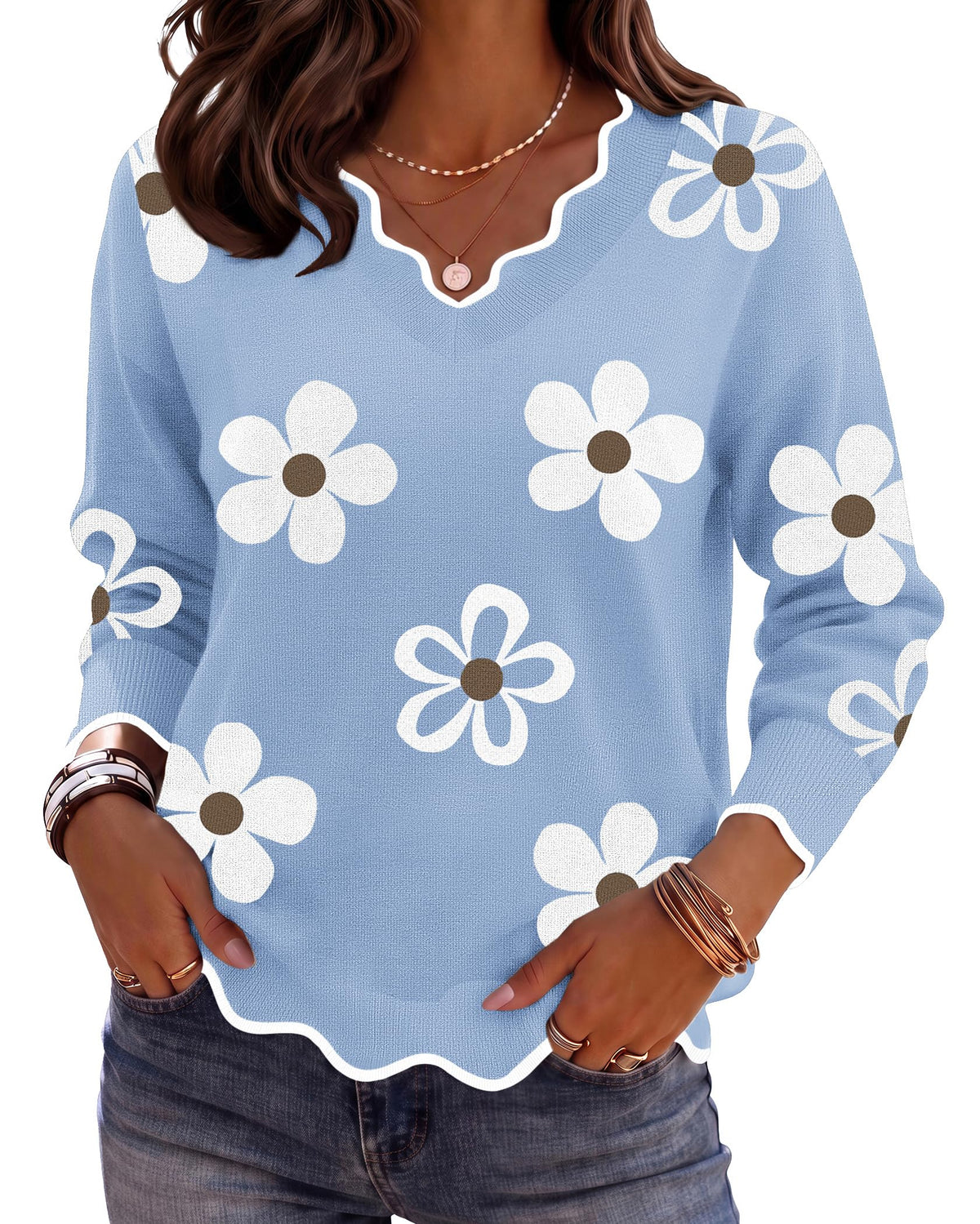 Zeagoo Women's 2026 Fall V Neck Sweater Long Sleeve Lightweight Knit Tops