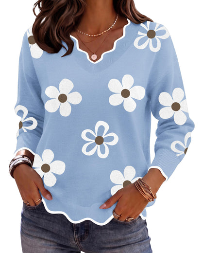 Zeagoo Women's 2026 Fall V Neck Sweater Long Sleeve Lightweight Knit Tops