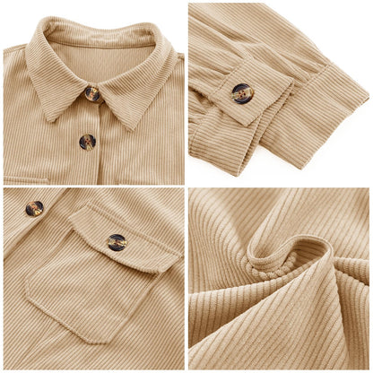 Women's Corduroy Long Sleeve Button Work Tunic Short Dresses