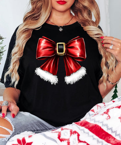 Olive Loves Apple Red Santa Bow Sweatshirt for Women Teens and Kids Christmas Holiday Pullover