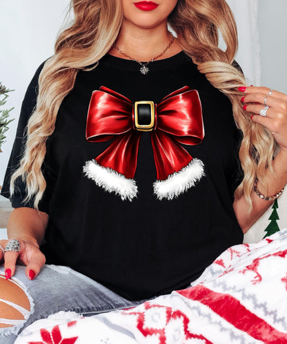 Olive Loves Apple Red Santa Bow Sweatshirt for Women Teens and Kids Christmas Holiday Pullover