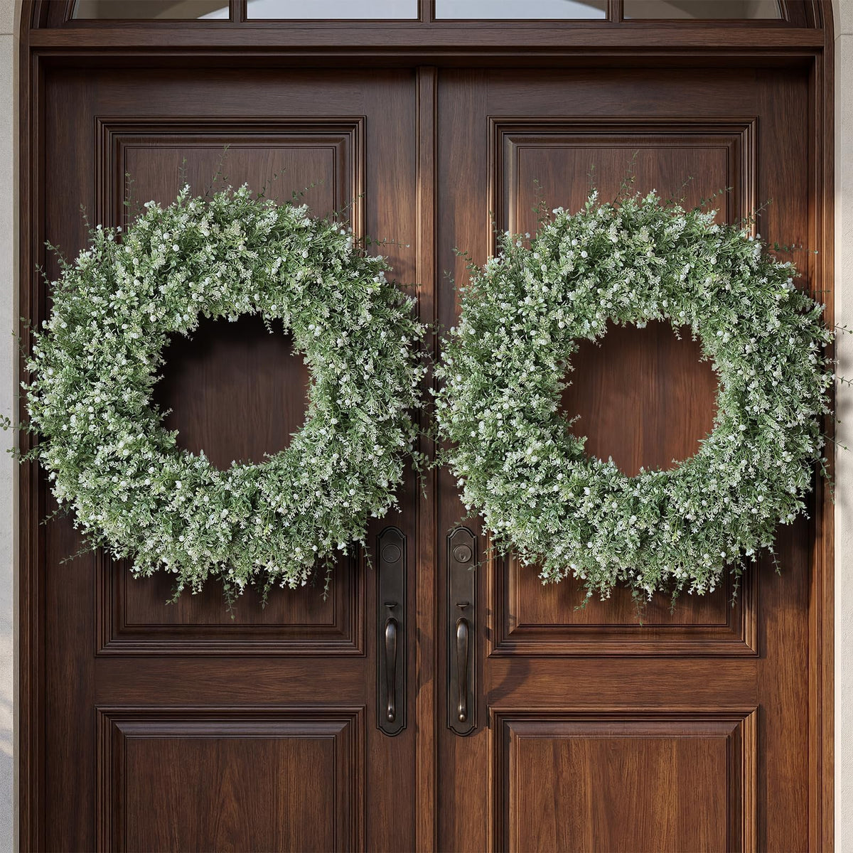 32" Large Artificial Eucalyptus Wreath for Front Door(white-Green) | Weather Resistant,lifelike Eucalyptus Lavender with Babys Breath Flowers Wreath,for Home Farmhouse Wall Year-Round Use Decor