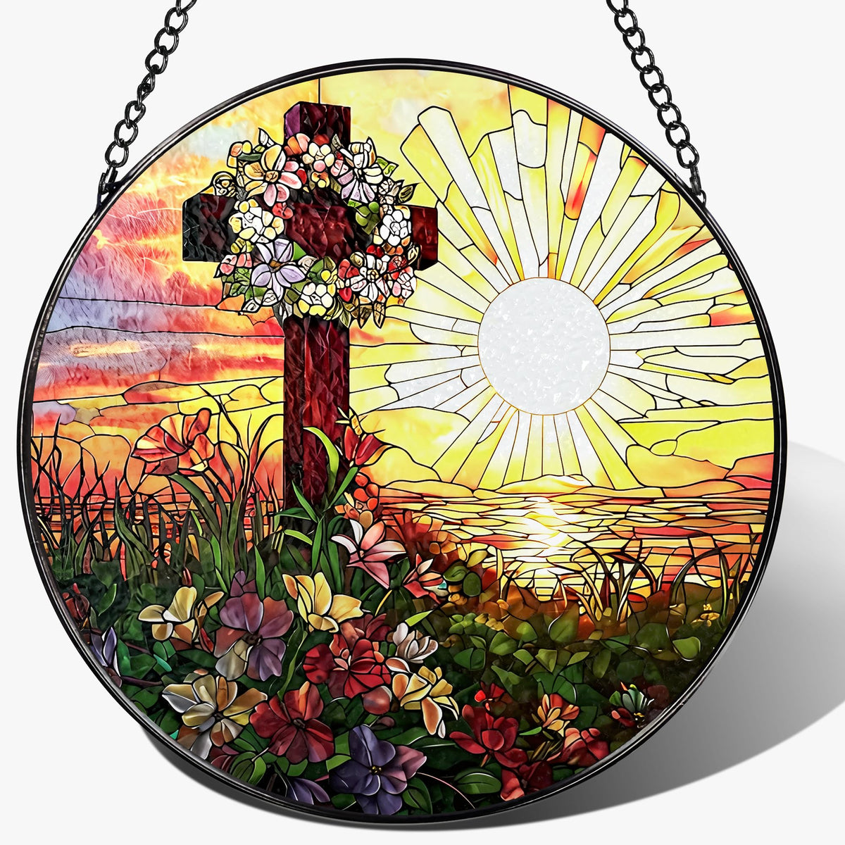 8-Inch Jesus with Cardinals Suncatcher Ornament, Stained Glass Window Hanging & Religious Christmas Ornament, Christian Window Decor — Memorial Gift, Christian Gifts for Her, Religious Gifts