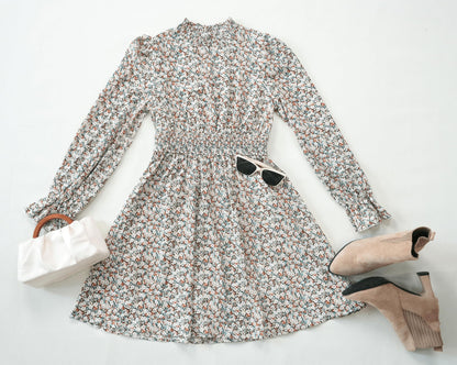 CUPSHE Women Mock Neck Floral Smocked Waist Mini Dress