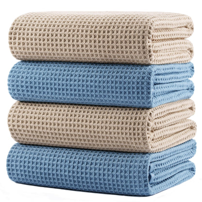 Polyte 430 Gsm Microfiber Oversize Quick Dry Lint Free Bath Towel, 60 X 30 in, 4 Pack (Waffle Weave)