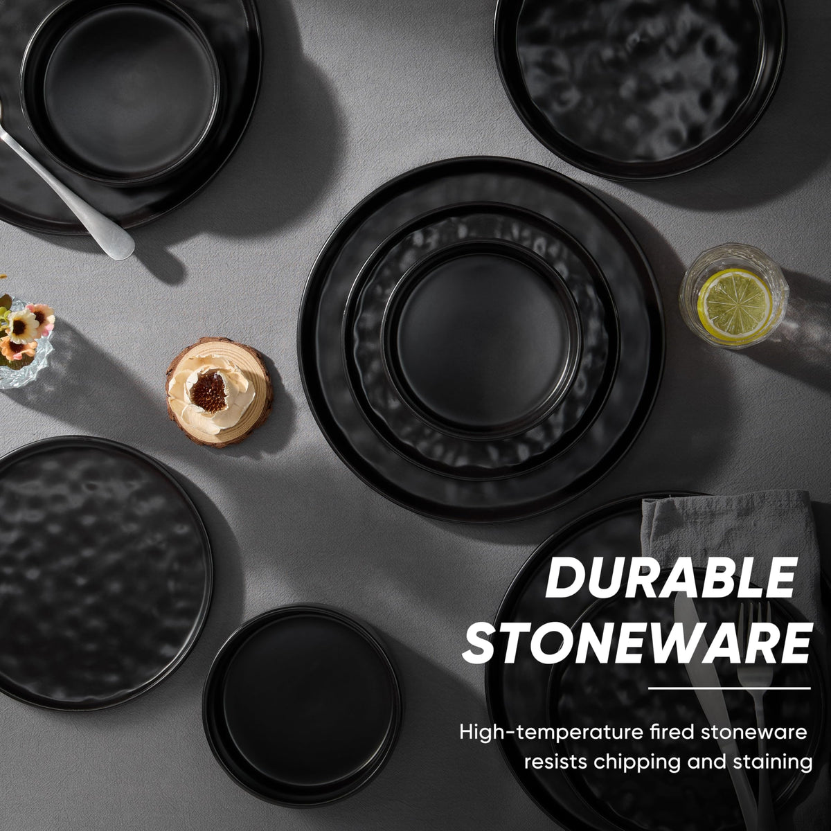 E-far Stoneware Dinnerware Set, 16-Piece Plates and Bowls Sets for 4