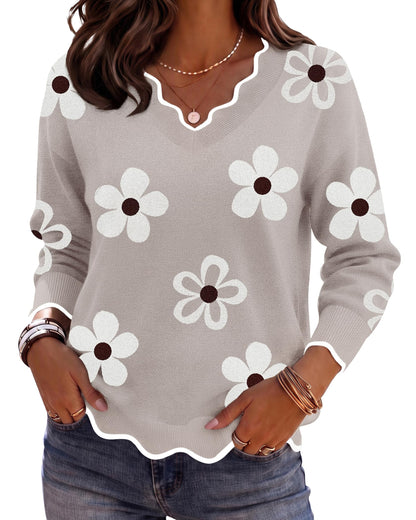 Zeagoo Women's 2026 Fall V Neck Sweater Long Sleeve Lightweight Knit Tops