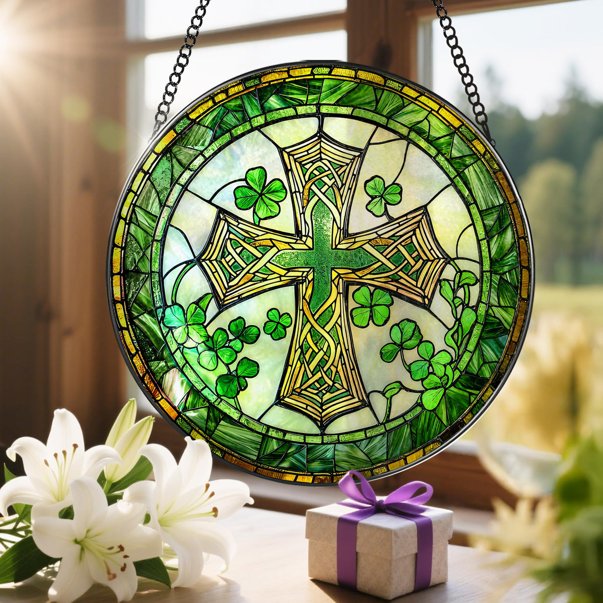 8-Inch Jesus with Cardinals Suncatcher Ornament, Stained Glass Window Hanging & Religious Christmas Ornament, Christian Window Decor — Memorial Gift, Christian Gifts for Her, Religious Gifts