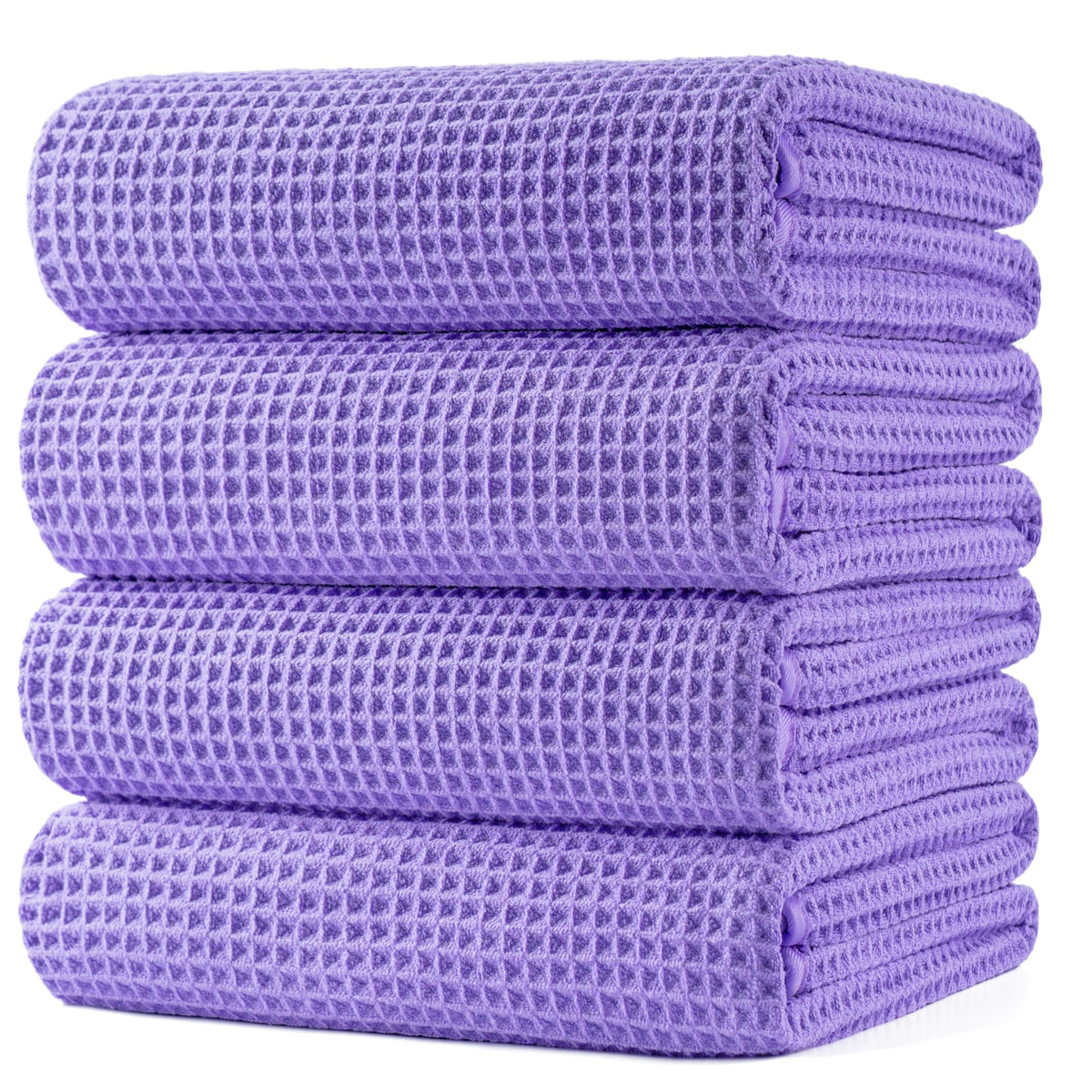Polyte 430 Gsm Microfiber Oversize Quick Dry Lint Free Bath Towel, 60 X 30 in, 4 Pack (Waffle Weave)