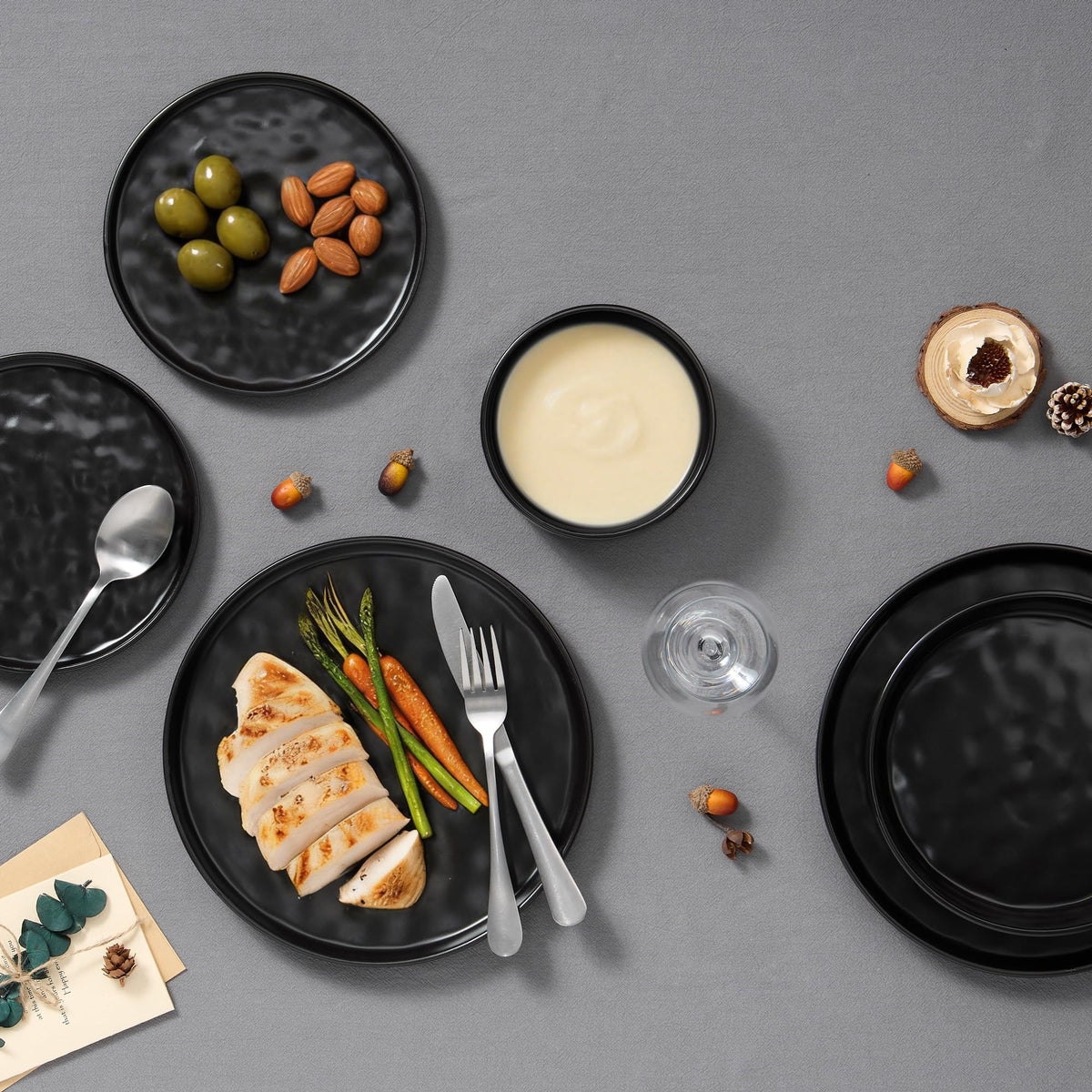E-far Stoneware Dinnerware Set, 16-Piece Plates and Bowls Sets for 4