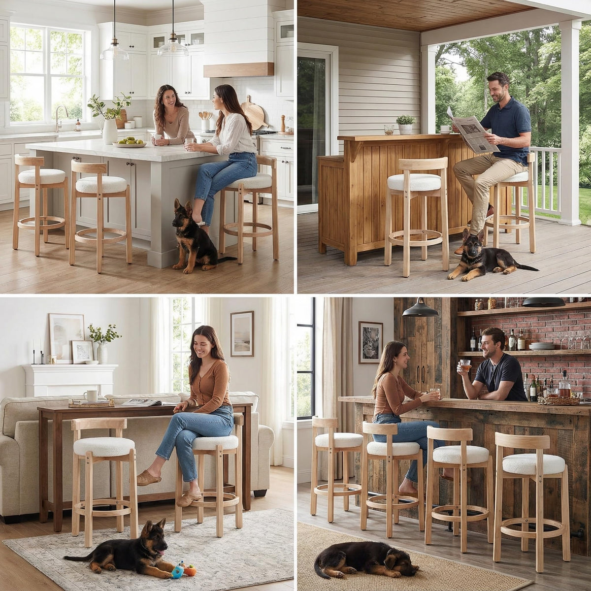Lukealon Mid Century Linen Counter Stools Set of 4