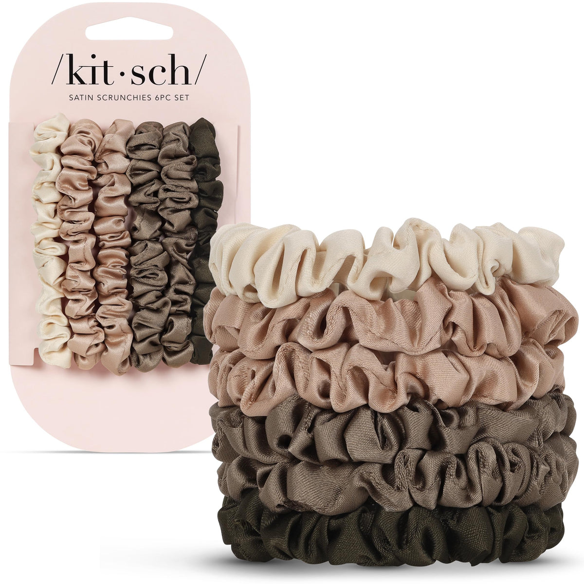 Kitsch Ultra-Petite Satin Scrunchies for Women - Cherry Blossom, 5pcs