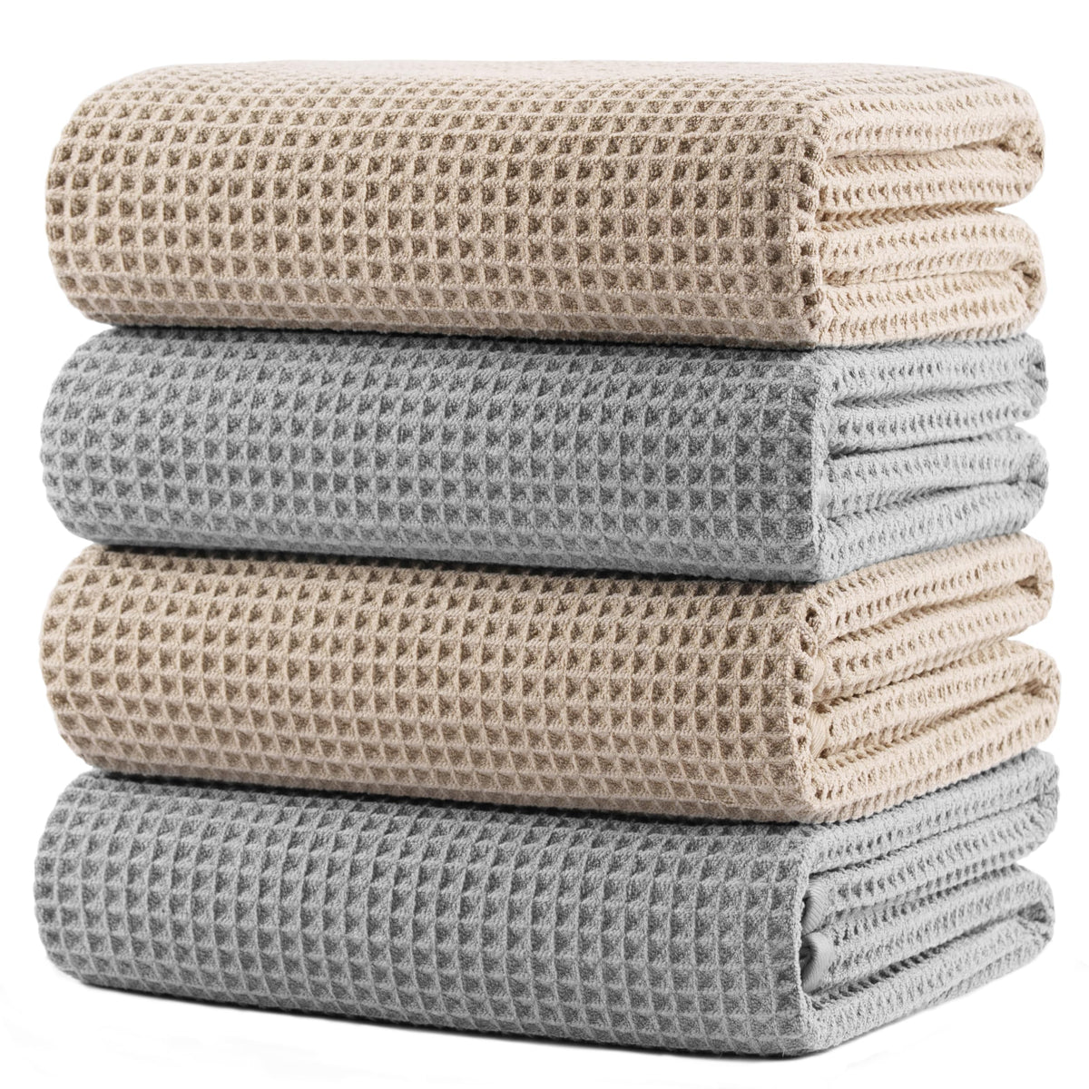Polyte 430 Gsm Microfiber Oversize Quick Dry Lint Free Bath Towel, 60 X 30 in, 4 Pack (Waffle Weave)