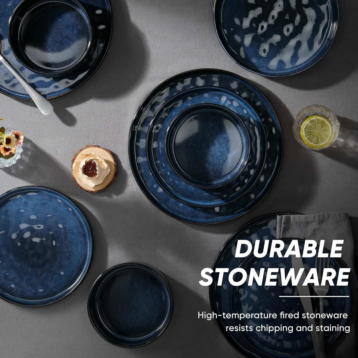 E-far Stoneware Dinnerware Set, 16-Piece Plates and Bowls Sets for 4