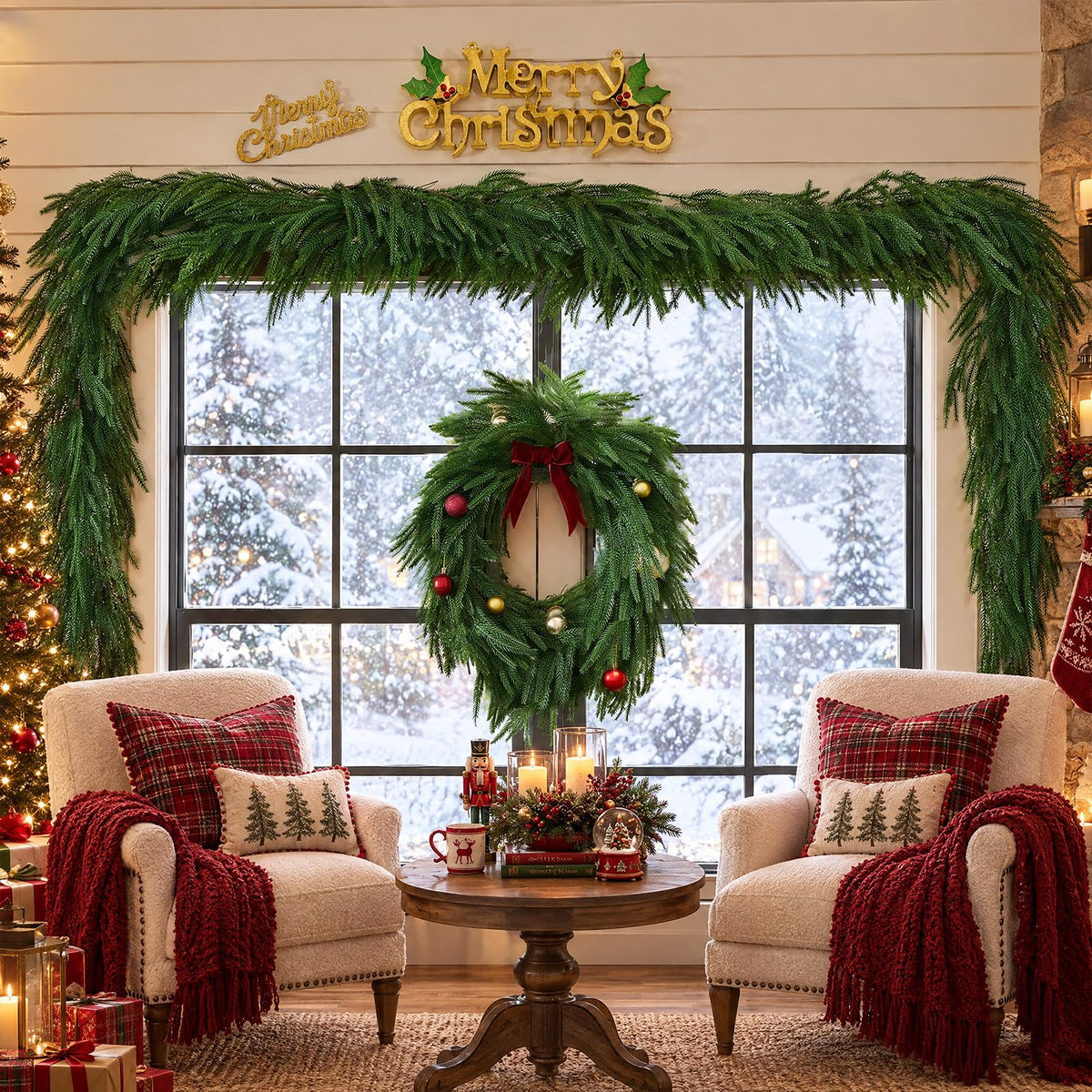 CLEANGOR 2Pcs 9FT Norfolk Pine Garlands for Christmas Decorations Indoor