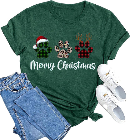 hcihgzr Christmas Shirts for Women Merry and Bright Christmas Shirt Xmas Tree Graphic Holiday T-Shirt Tops