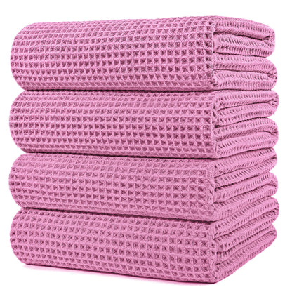 Polyte 430 Gsm Microfiber Oversize Quick Dry Lint Free Bath Towel, 60 X 30 in, 4 Pack (Waffle Weave)