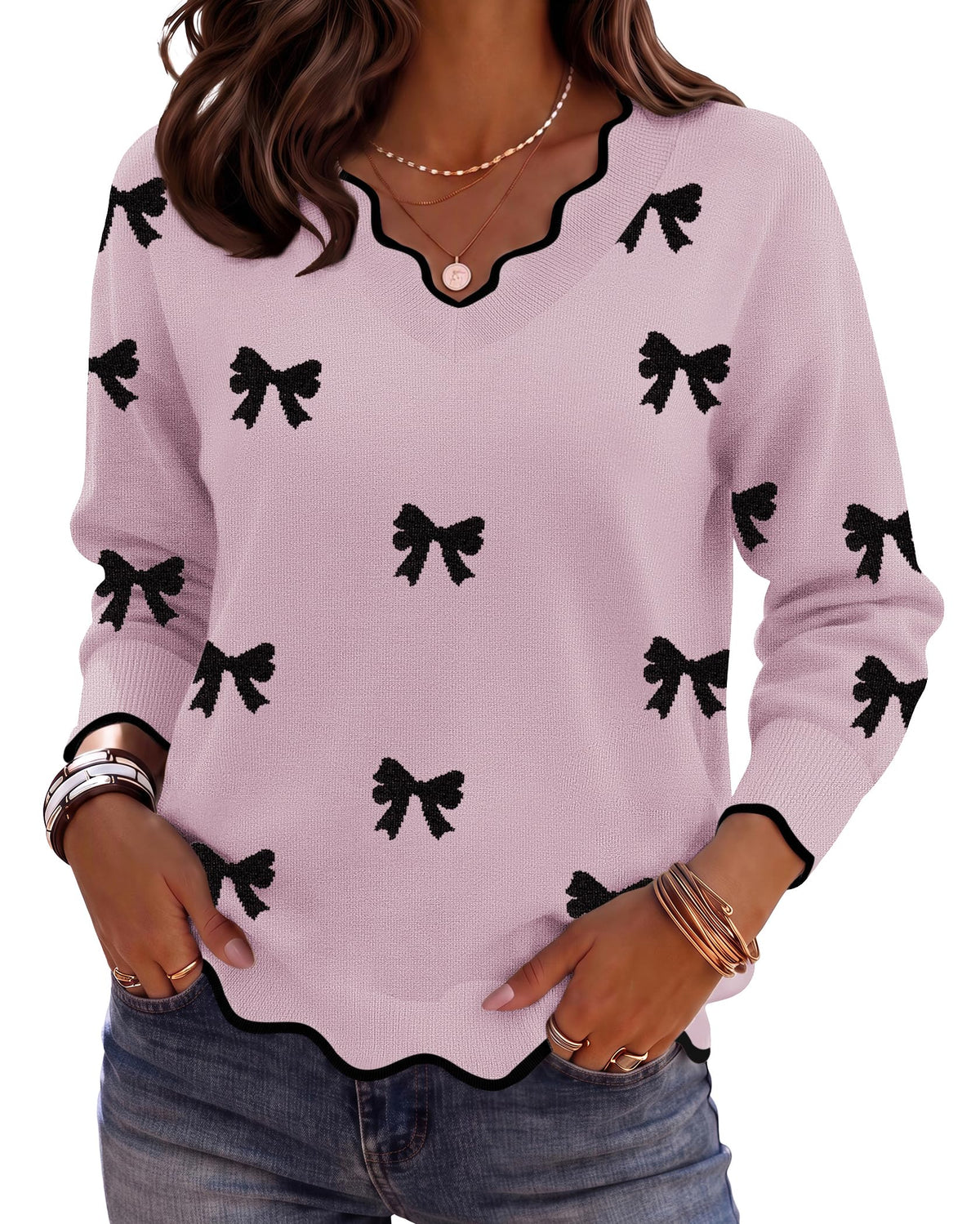 Zeagoo Women's 2026 Fall V Neck Sweater Long Sleeve Lightweight Knit Tops