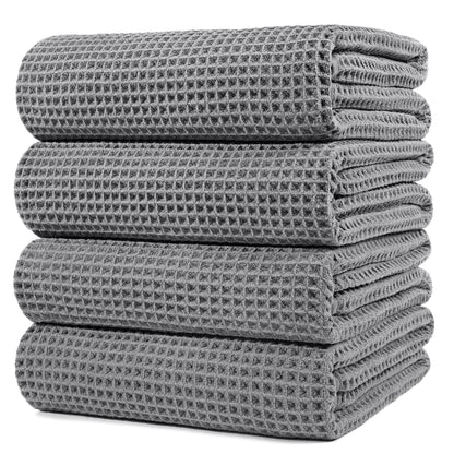 Polyte 430 Gsm Microfiber Oversize Quick Dry Lint Free Bath Towel, 60 X 30 in, 4 Pack (Waffle Weave)