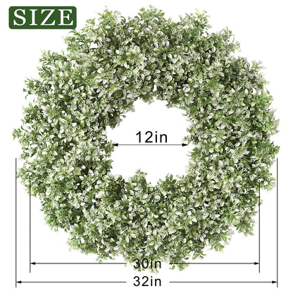 32" Large Artificial Boxwood Wreath for Front Door (White-Green) | Waterproof & Fade Resistant
