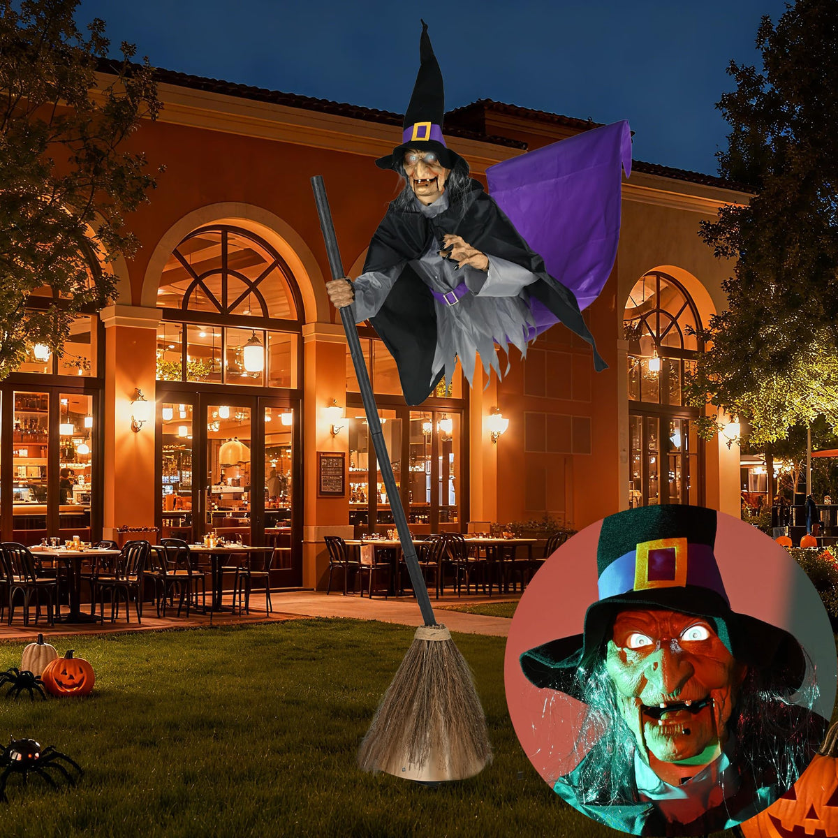 Aw 9Ft Animatronics Flying Witch Hovering Broom Animated Ac 100V-240V Halloween Outdoor Decoration Motion Activated