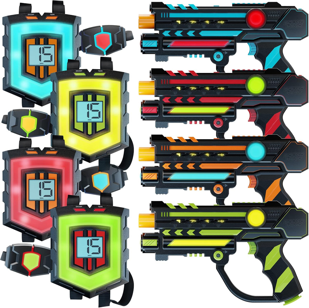 Squad Hero Rechargeable Laser Tag 360° Sensors + LCDs - Set of 4 - Birthday Gift Ideas for Kids Teens & Adults Boys & Girls Family Fun - Cool Teenage Lazer Group Activity, Teen Gifts Ages 8+ Year Old