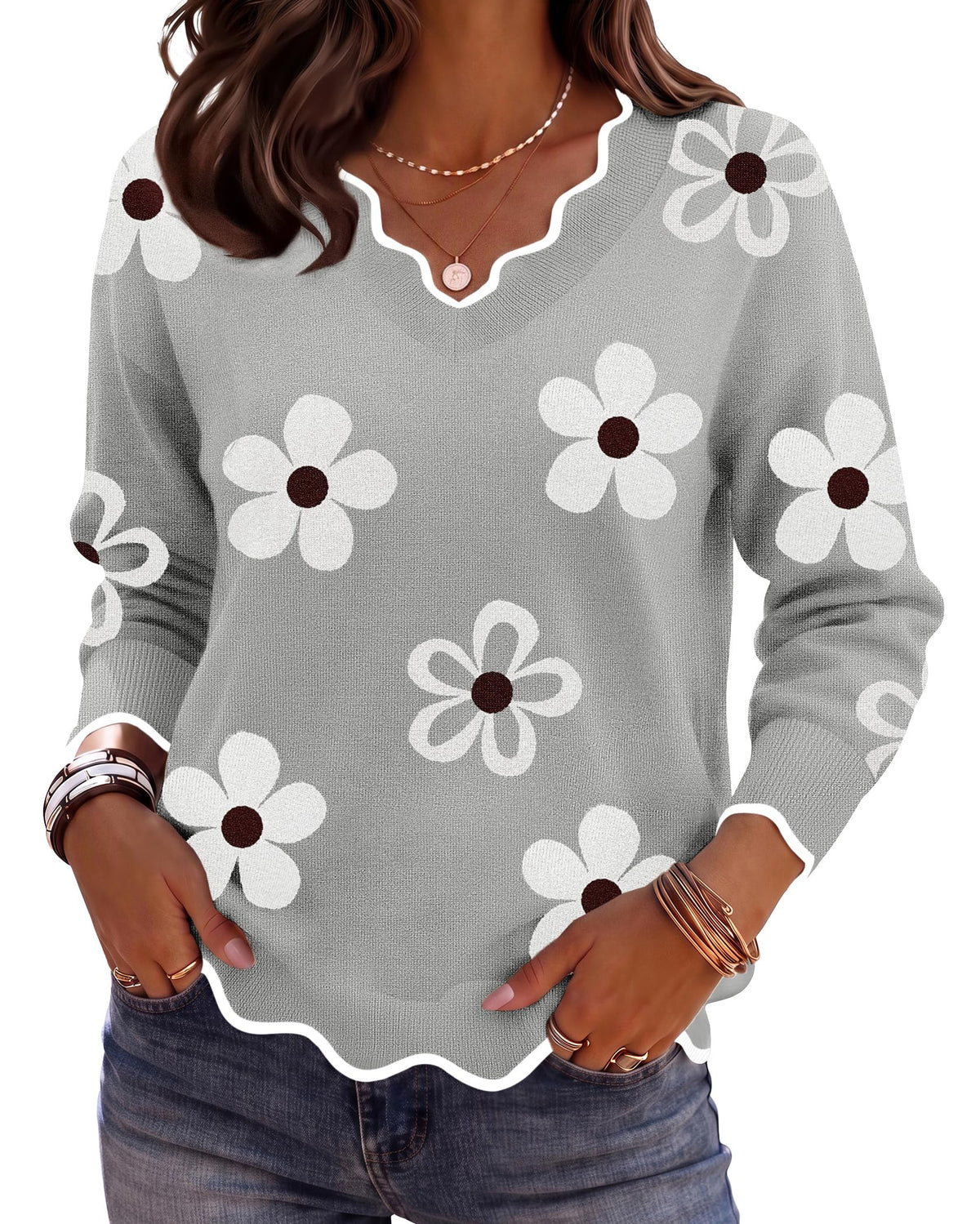 Zeagoo Women's 2026 Fall V Neck Sweater Long Sleeve Lightweight Knit Tops