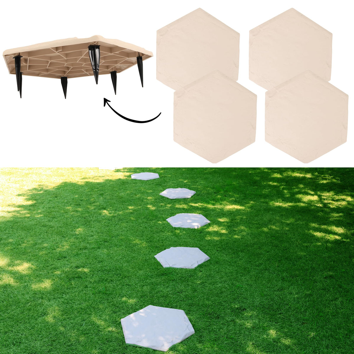 4Pcs Large Stepping Stones Outdoor Garden Walkway, Durable Plastic Pavers